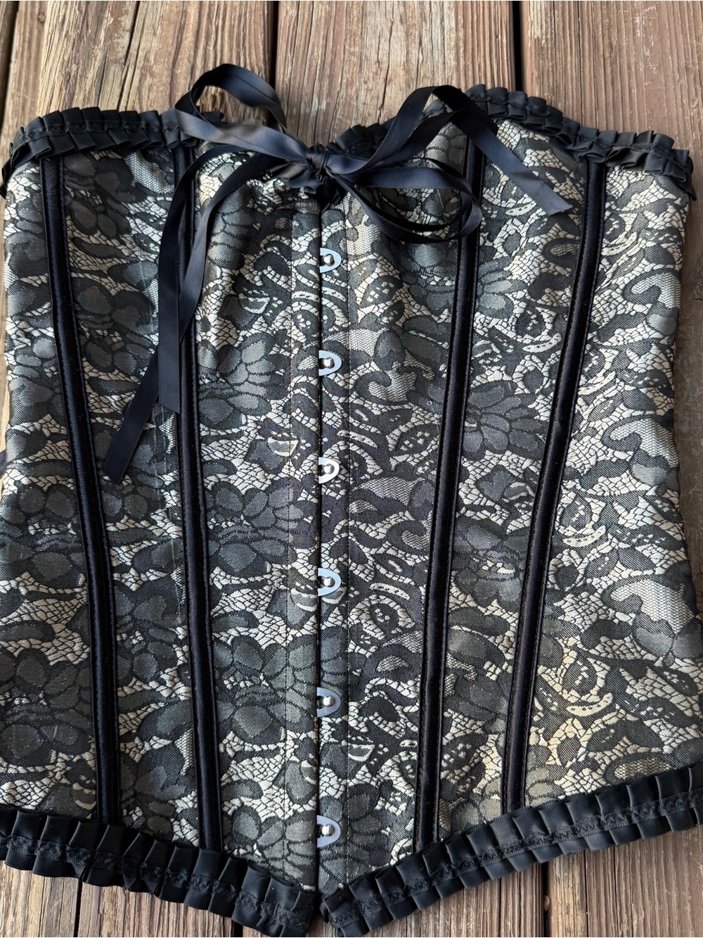 Black Lace Overbust Corset with Cream Underlay